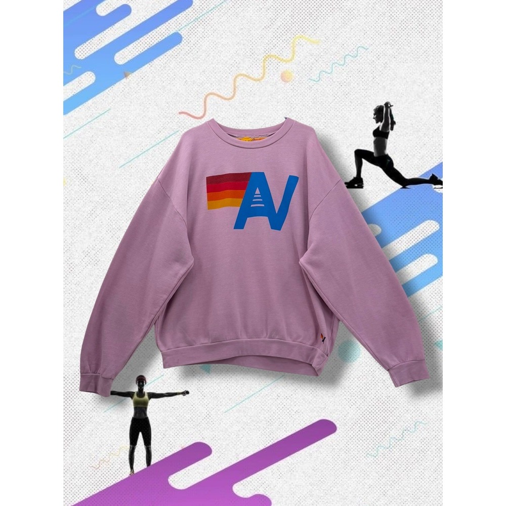 Aviator Nation Logo Graphic Tri-Blend Crewneck Sweatshirt Pink Size L